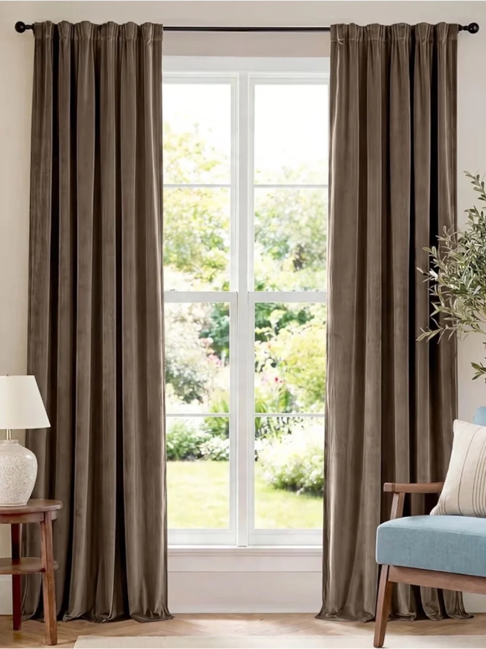 Luxury Brown Velvet Window Curtains - Home Accents